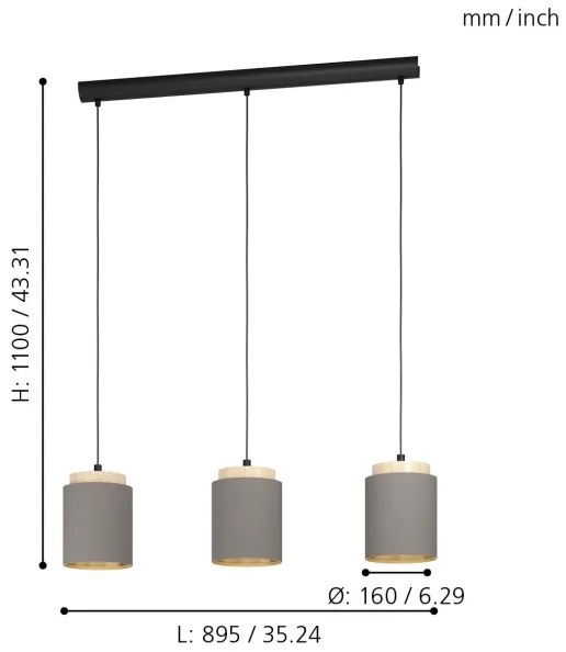 Eglo 99446 - Csillár zsinóron ALBARIZA 3xE27/40W/230V