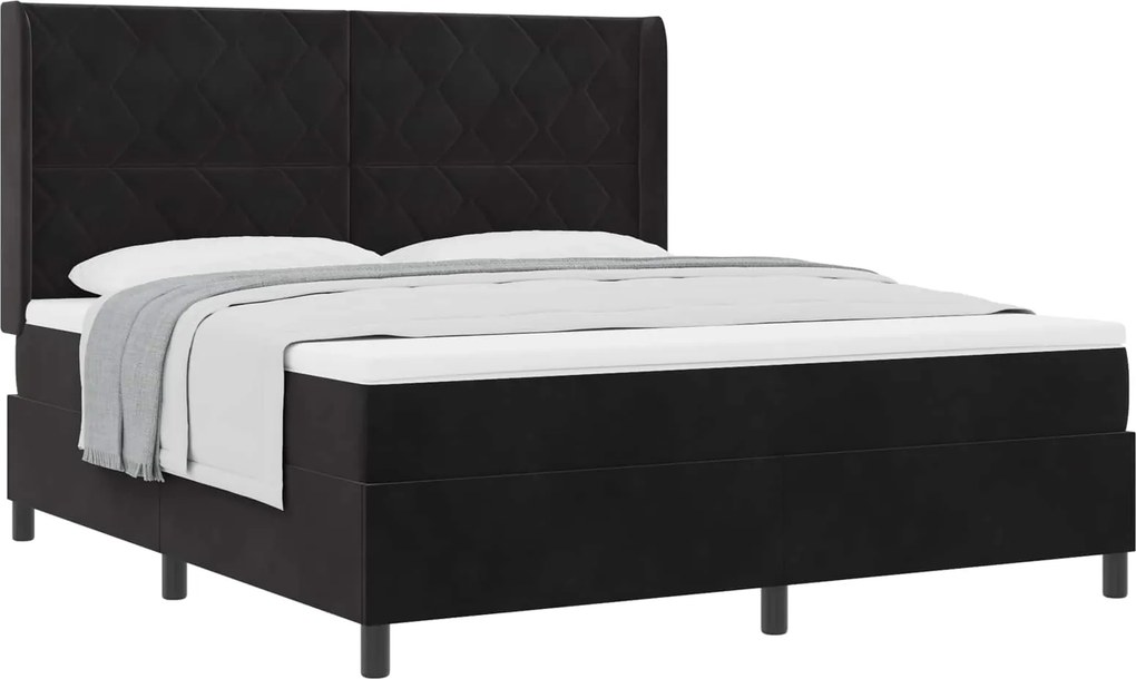 vidaXL Boxrugós ágy matracmal fejtámlával Fekete 180 x 200 cm Bársony