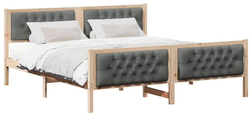 Ágykeret fejtámlával Sötétszürke 180 x 200 cm Tömör fenyőfa