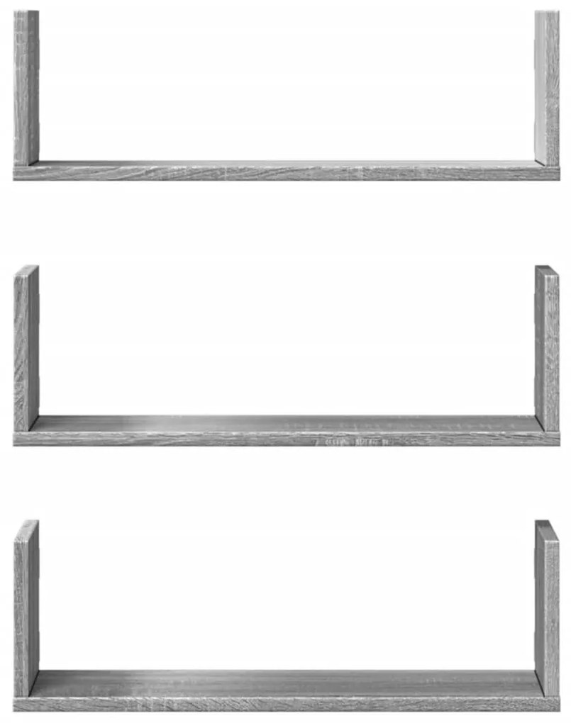 3 db szürke sonoma színű szerelt fa fali polc 58 x 18 x 18 cm