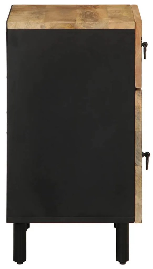 fekete tömör nyers mangófa éjjeliszekrény 50 x 33 x 60 cm