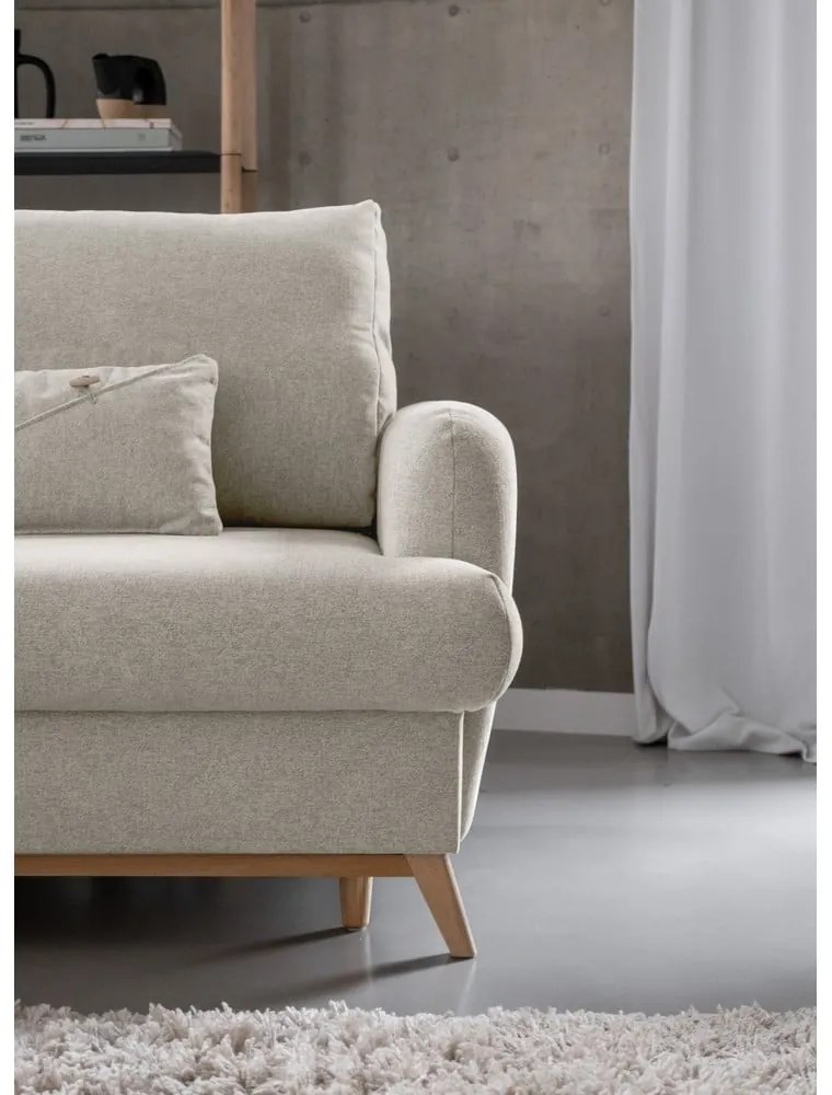 Bézs kinyitható-tárolóhelyes sarokkanapé (bal oldali-heverő résszel) Scandic Lagom – Miuform