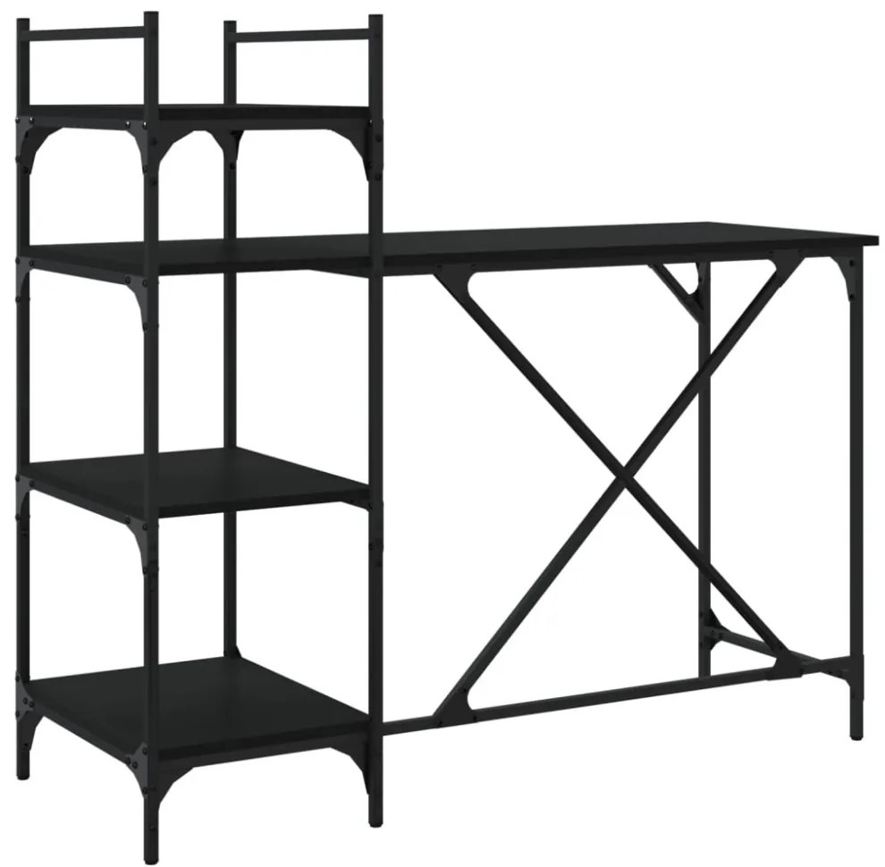 fekete számítógépasztal polcokkal 120x47x109 cm