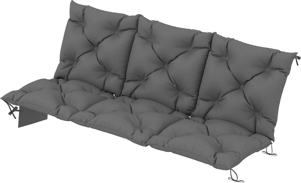 Outsunny 3 személyes kültéri padpárna 150 x 100 x 10 cm — steppelt ülés- és háttámla, vízlepergető poliészter, UV 30+, pántok és oldalzseb — sötétszür