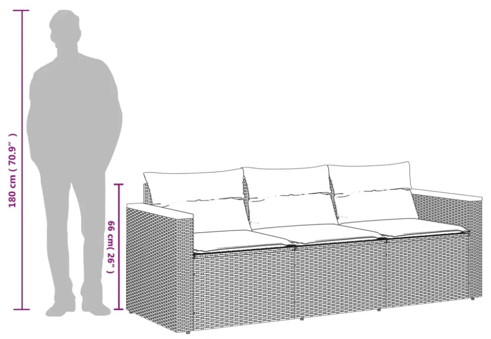 3 személyes bézs polyrattan kerti kanapé párnával