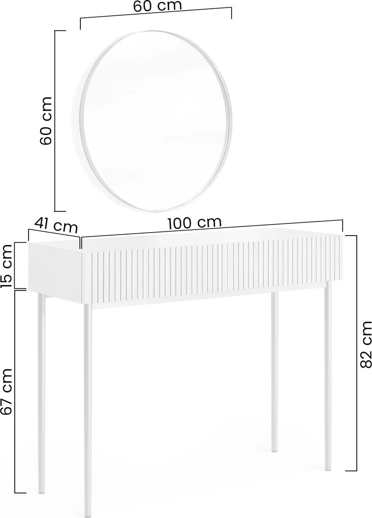 Nicole fésülködőasztal tükörrel 60 cm - matt fehér / arany lábak