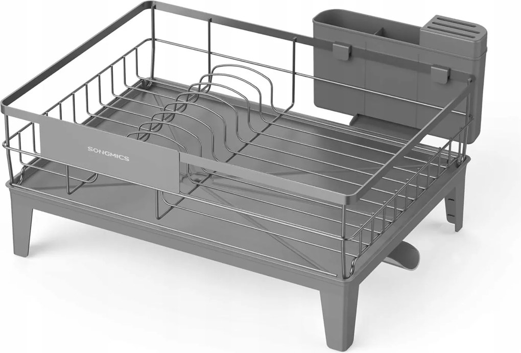 Edényszárító 360°-os lefolyóval szürke tányér csepegtető evőeszköz