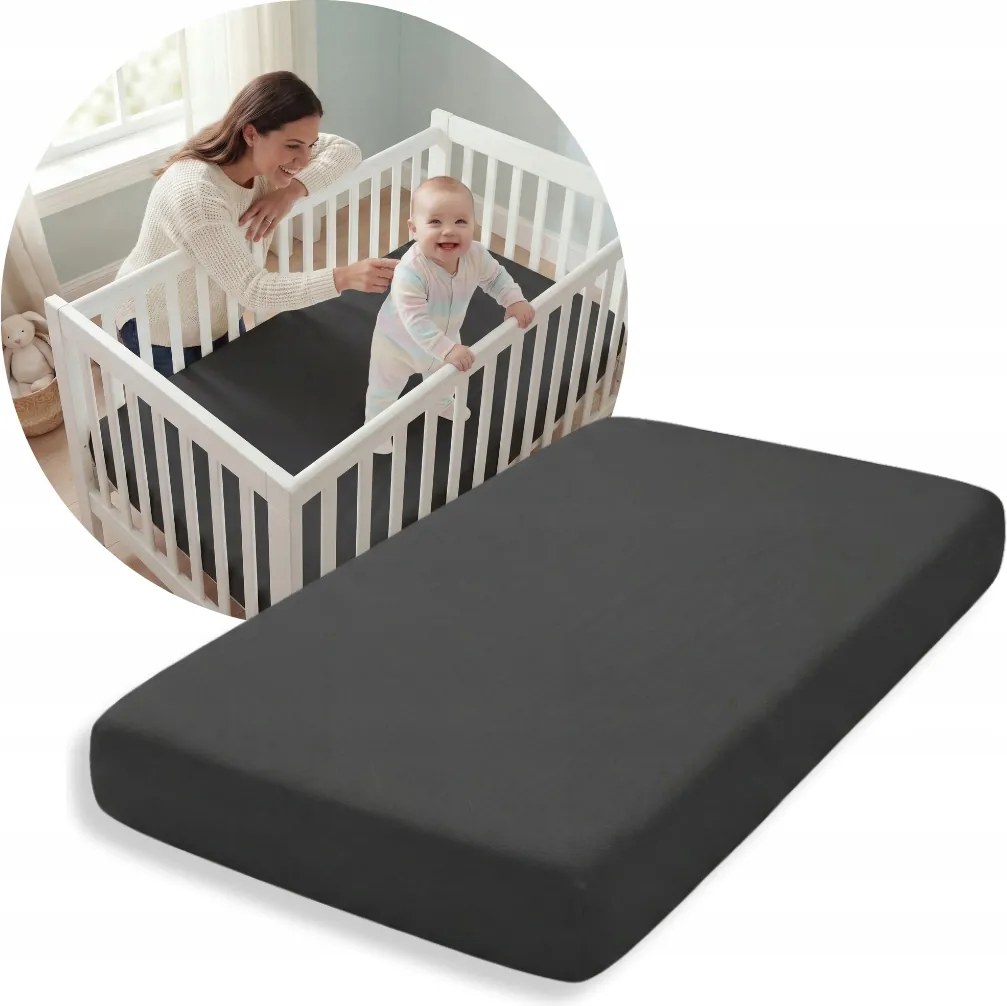 Gumis lepedő 120x60 fekete Jersey Pamut Matrac Lengyel Termék