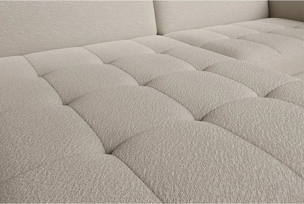 Bézs buklé kinyitható-tárolóhelyes sarokkanapé (bal oldali-heverő résszel) Gomsi – ELTAP