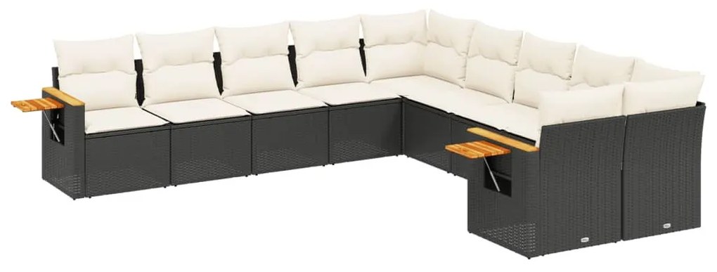10 részes fekete polyrattan kerti ülőgarnitúra párnákkal