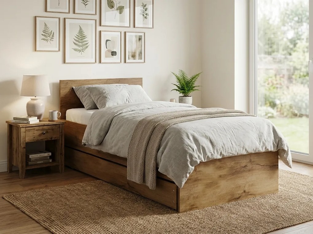 Ágy ELISA 90 x 200 cm, artisan tölgy Ágyrács: Lamellás ágyrács, Matrac: Matrac nélkül