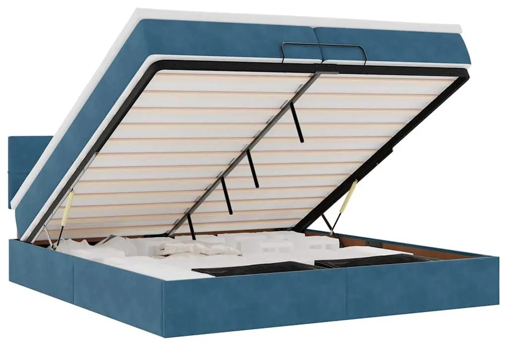 vidaXL Ottomán ágykeret matraccal sötétkék 200x200 cm bársony