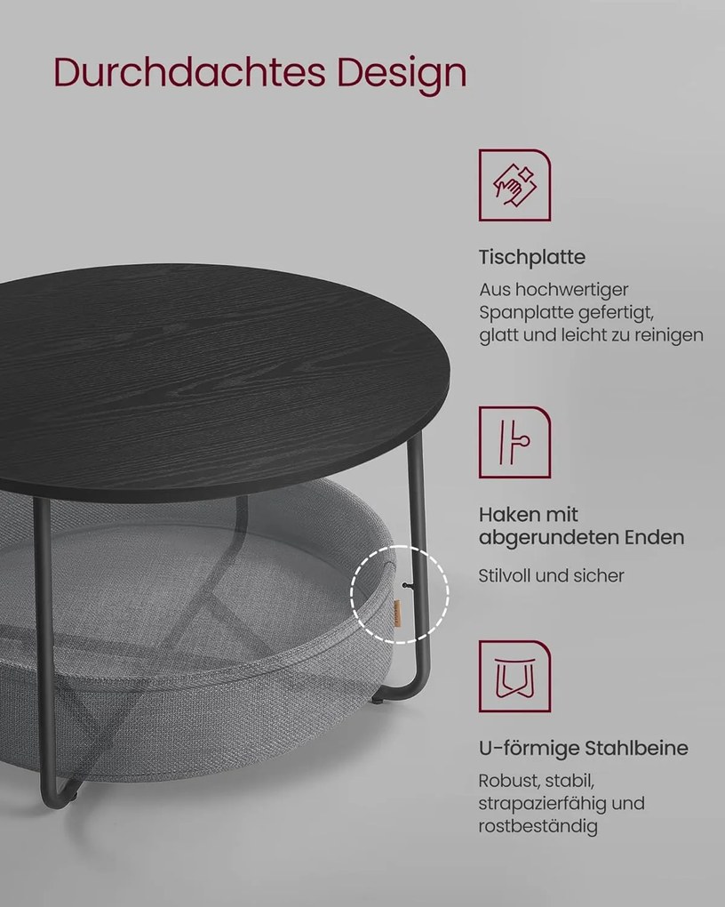 Kerek dohányzóasztal 75 cm átmérőjű, tintafekete-pala szürke