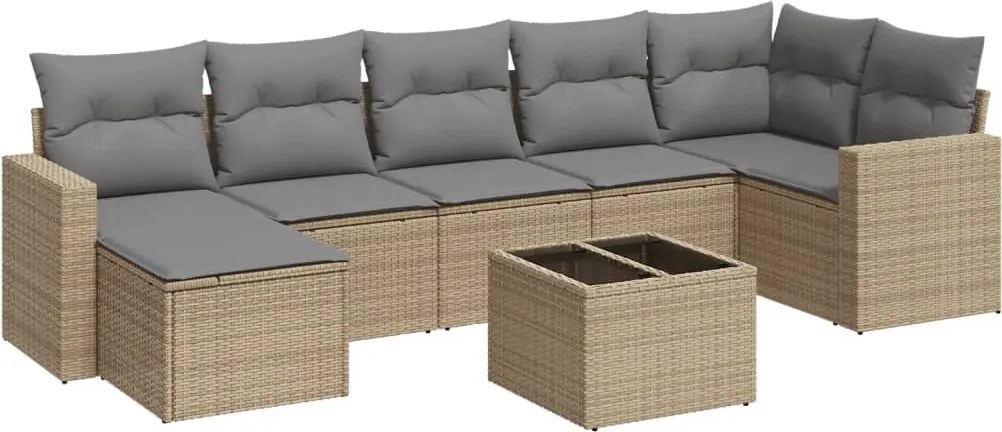 vidaXL 8 részes bézs polyrattan kerti ülőgarnitúra párnával