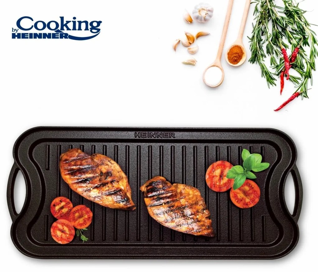 Heinner Grillező tálca/grillező lap, 51x26x2.5 cm, öntöttvas, fekete