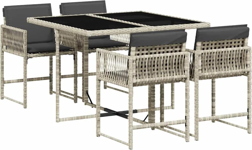 vidaXL 5részes világosszürke polyrattan kerti étkezőgarnitúra párnával