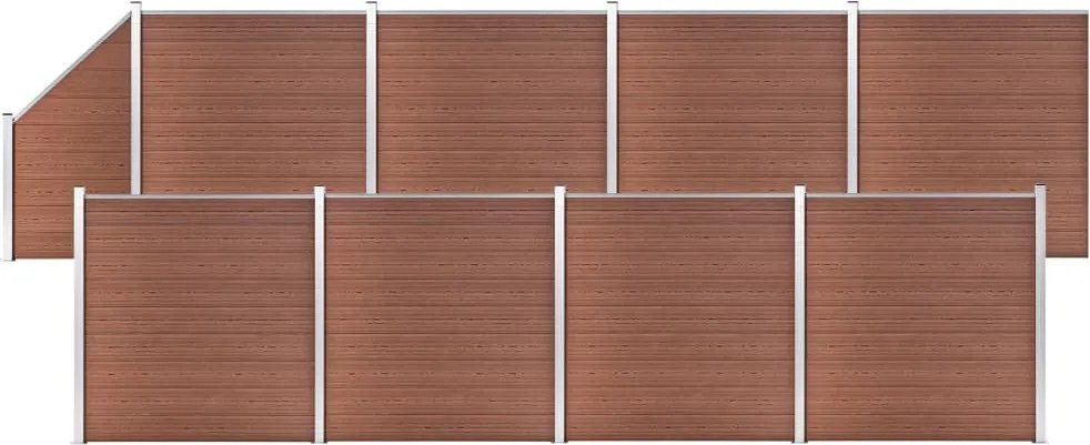 vidaXL 8 négyszögletes és 1 ferde barna WPC kerítéselem 1484 x 186 cm