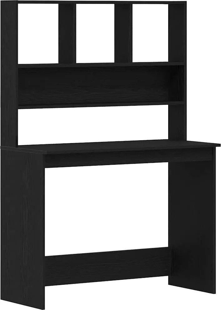 vidaXL fekete tölgy szerelt fa íróasztal polcokkal 102 x 45 x 148 cm