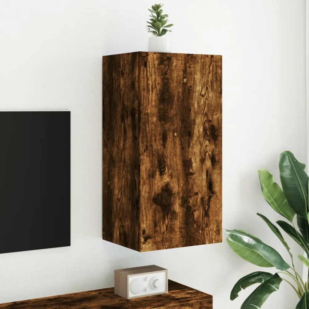 füstös tölgy színű fali TV-szekrény LED-ekkel 40,5x35x80 cm