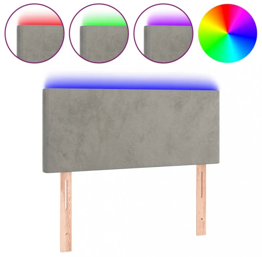 világosszürke bársony LED-es fejtámla 90x5x78/88 cm