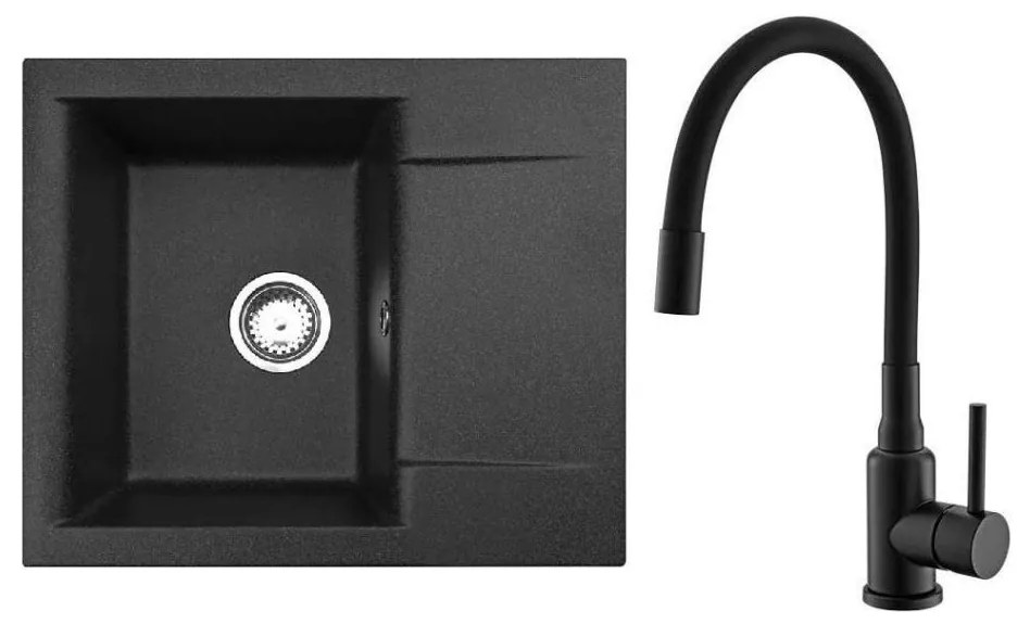 ALVEUS SETA23197 - Konyhai mosogató CADIT+mosogatócsaptelep MINTAS 34cm gránit/fekete