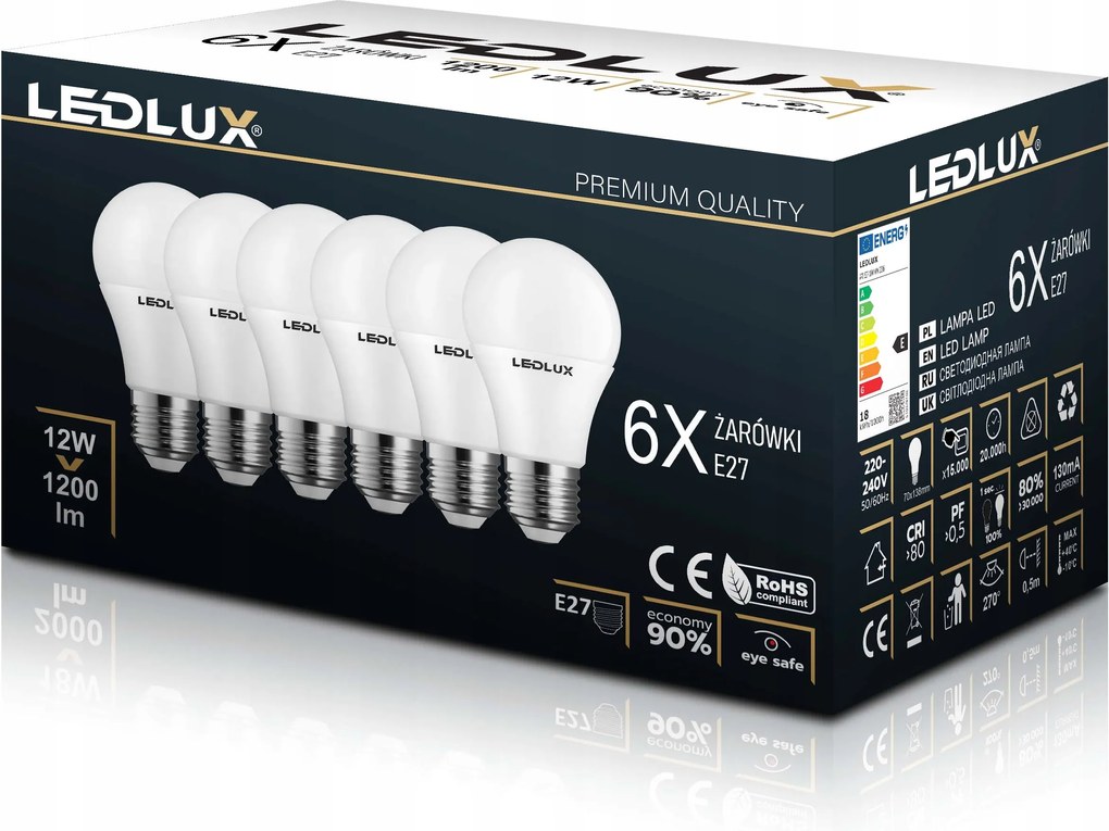Led izzó E27 12W =110W Smd 3000K meleg prémium Ledlux nem villog Készlet!
