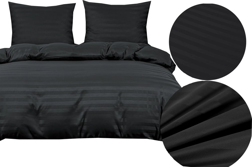 Szállodai damaszt ágyneműhuzat szatén csíkos 160x200 fekete