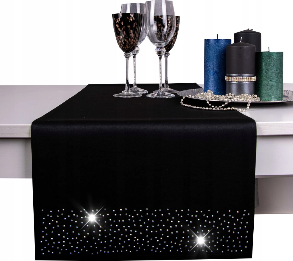 Asztalterítő sima Gyémánt 40x160 dekoratív öv fekete-ezüst