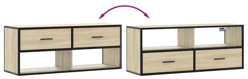 sonoma tölgy színű szerelt fa és fém TV-szekrény 100x31x39,5 cm