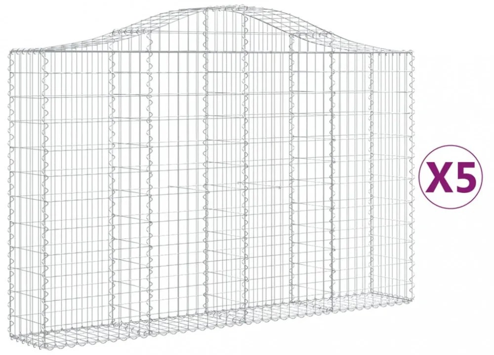 5 db íves horganyzott vas gabion kosár 200x30x120/140 cm
