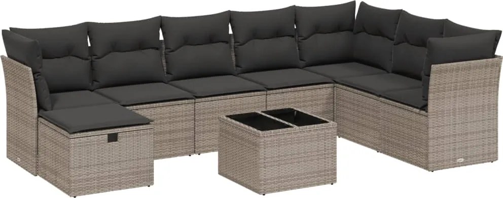 vidaXL 9 részes szürke polyrattan kerti ülőgarnitúra párnákkal