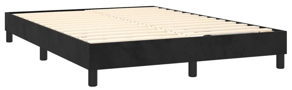 fekete bársony rugós és LED-es ágy matraccal 140x200 cm