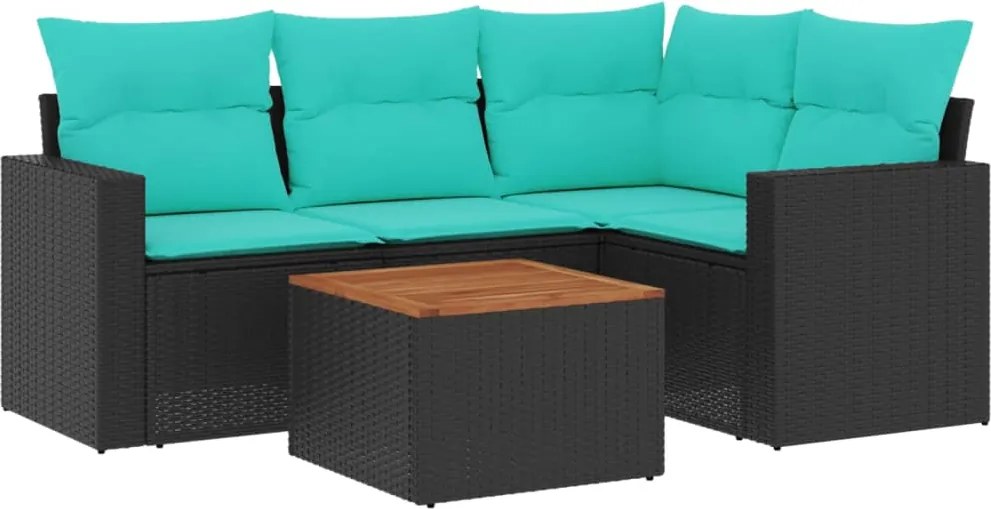 vidaXL 5 részes fekete polyrattan kerti ülőgarnitúra párnával