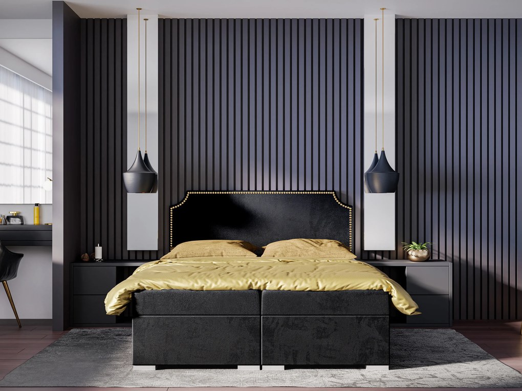 Franciaágy Boxspring 140 cm Lupin (fekete) (matraccal és tárolóhellyel). Akció -17%. 1043410