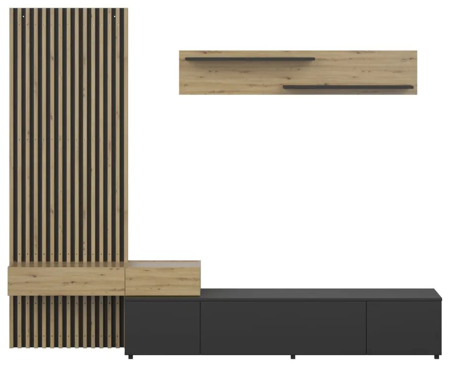 Nappali fal, fekete/artisan tölgy, REBEKA PLUS