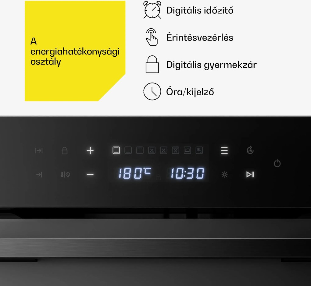 Klarstein Velaire beépíthető sütő | 49 l | A energiaosztály | 2350 W | fekete | 45 cm