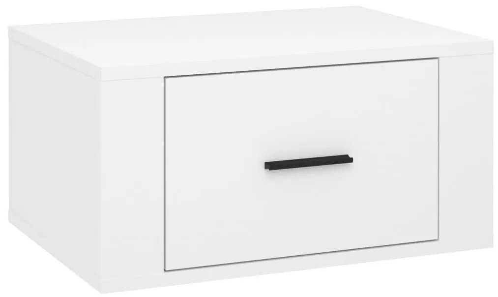 Magasfényű fehér falra szerelhető éjjeliszekrény 50x36x25 cm