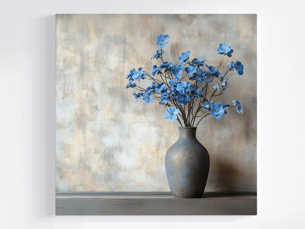 Vászonkép Canvas Dekoráció Váza Kerámia Kék Virágok 80x80