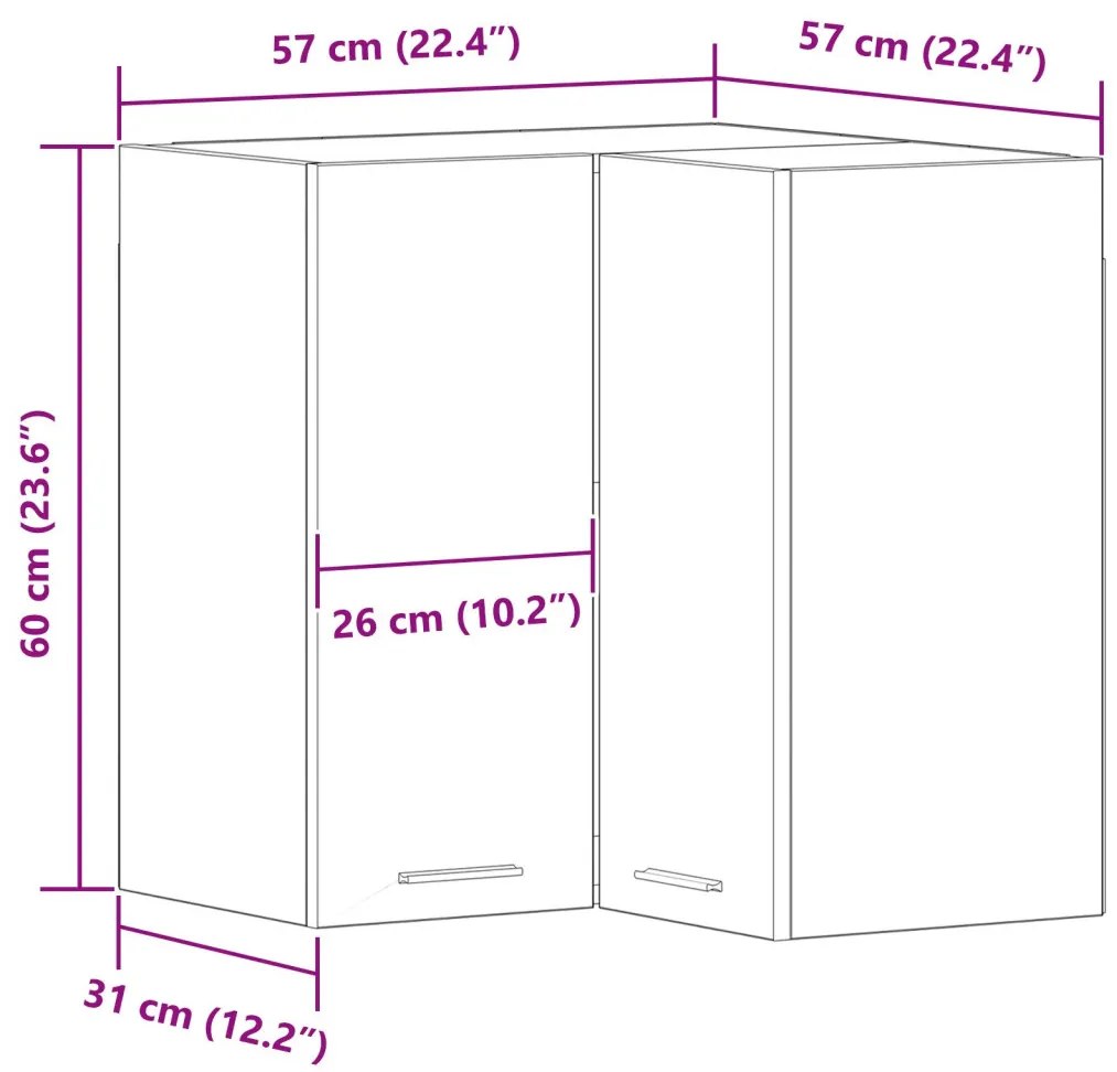 vidaXL Függőleges Sarokszekrény - Fekete Tölgy - 57 x 57 x 60 cm - Mérnöki fából készült
