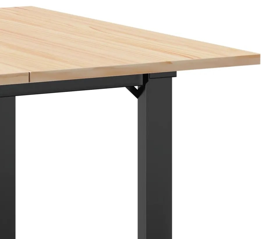 tömör fenyőfa és öntöttvas étkezőasztal O-vázzal 80x80x75 cm
