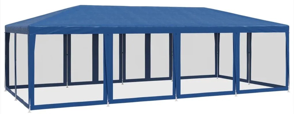 kék HDPE rendezvénysátor 12 hálós oldalfallal 8 x 4 m