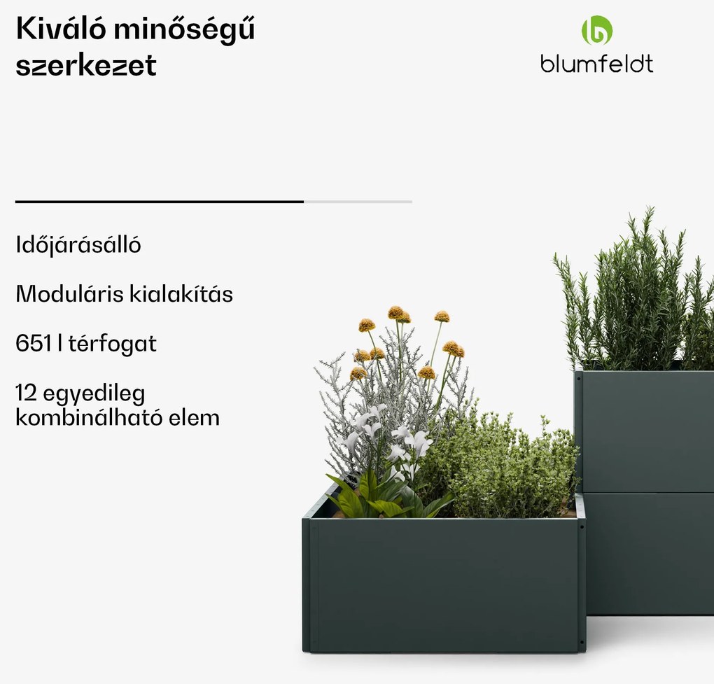 Blumfeldt Versagrow magaságyás 12 modullal, egyedi forma, 1 mm vastagság, rozsdamentes acél