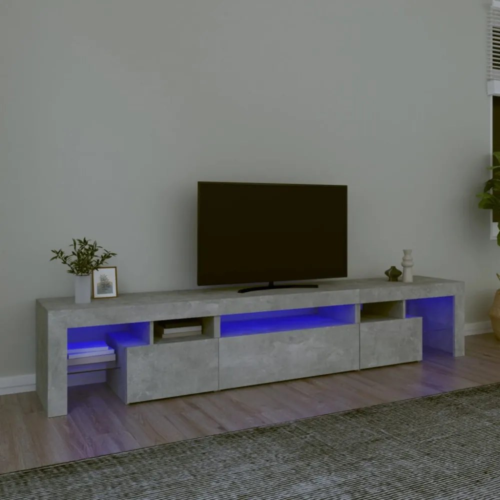 betonszürke TV-szekrény LED lámpákkal 215x36,5x40 cm