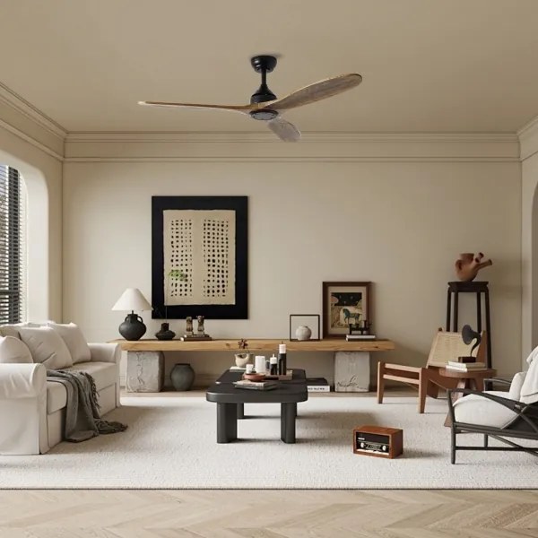 ZEVENTI - Mennyezeti ventilátor LAURIA Wi-Fi Tuya fekete/tölgy + távirányító