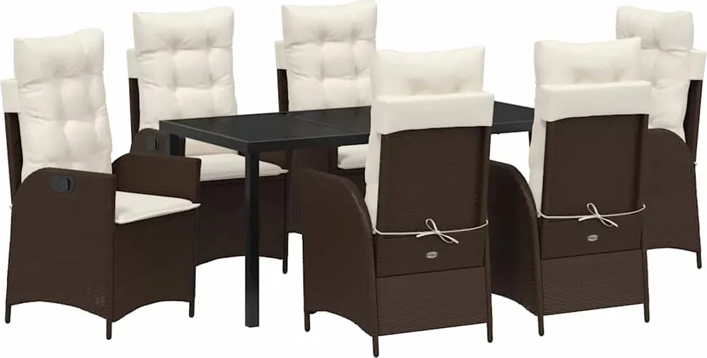 vidaXL Kert étkező szett párnával 7 pcs Barna polirattan