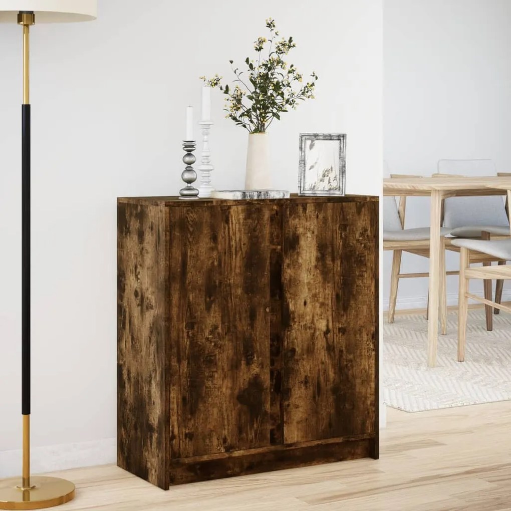 füstös tölgy szerelt fa tálalószekrény LED-del 77 x 34 x 85 cm