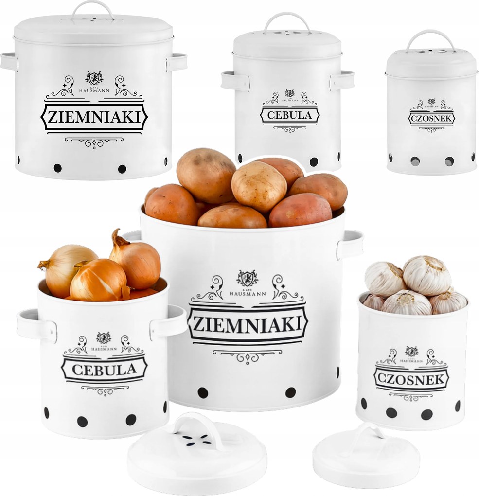 Élelmiszer Tároló Edények Fokhagyma Hagyma Burgonya Fehér Tároló Szett 3db-os