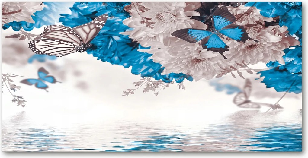 Konyhai panel Virágok és pillangók 140x70 cm Ragasztó