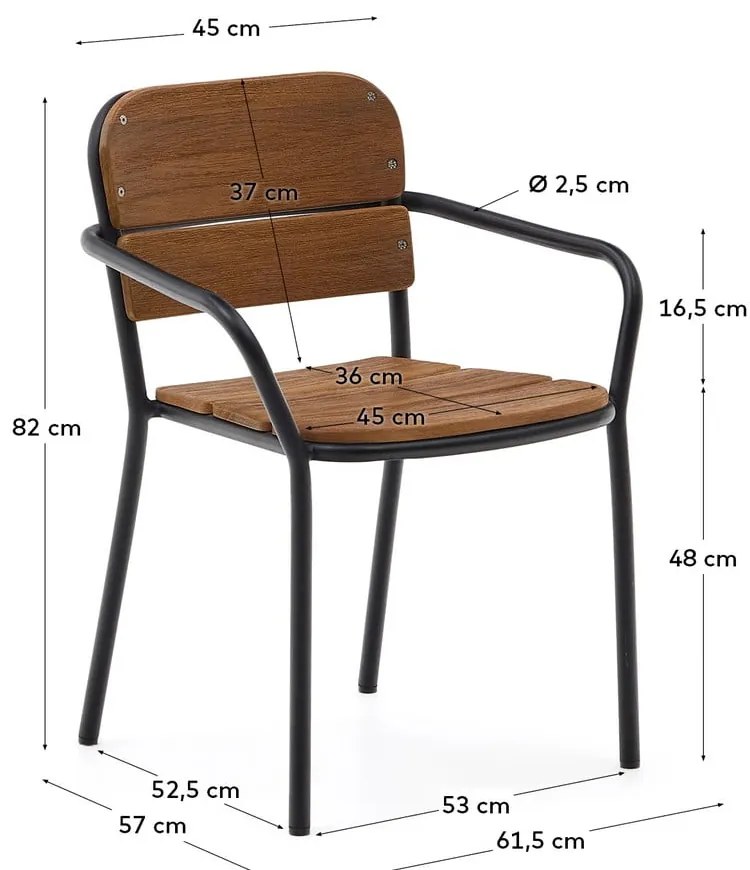 Fekete-barna tömörfa-fém kerti szék Algueret – Kave Home