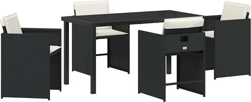 vidaXL Kert étkező szett párnával 5 pcs Fekete polirattan